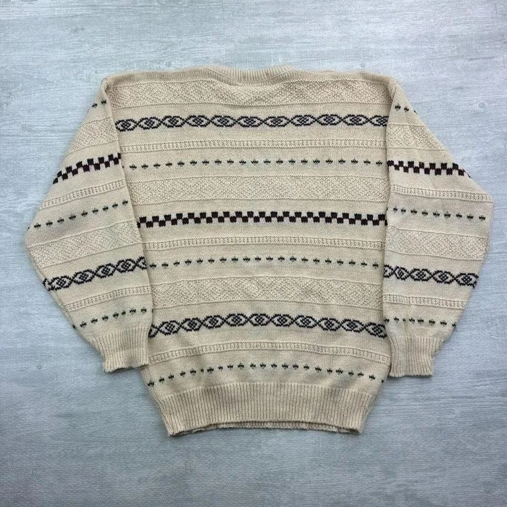 Vintage Tricot St. George Sweater Adult XL‎ White Chunky Knit Striped Geometric